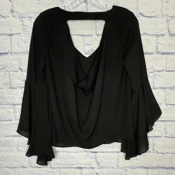 Zara Black Ruffle Chiffon Sleeve Statement Sleeve Drape Back Top - Picture 6 of 6